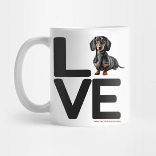 LOVE Black Tan Dachshund Black Letters Mug